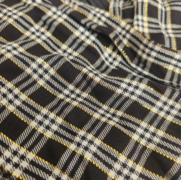 NWT Gingham Black White Check Faux Wrap Ruffle Dress with Gold Metallic Detail - Picture 7 of 7